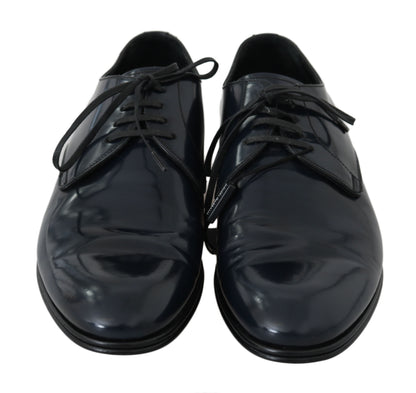  - Elegant Dark Blue Leather Derby Dress Shoes