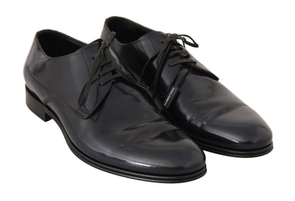  - Elegant Dark Blue Leather Derby Dress Shoes