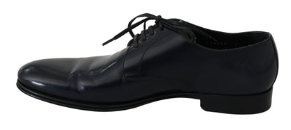  - Elegant Dark Blue Leather Derby Dress Shoes