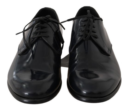  - Elegant Dark Blue Leather Derby Shoes