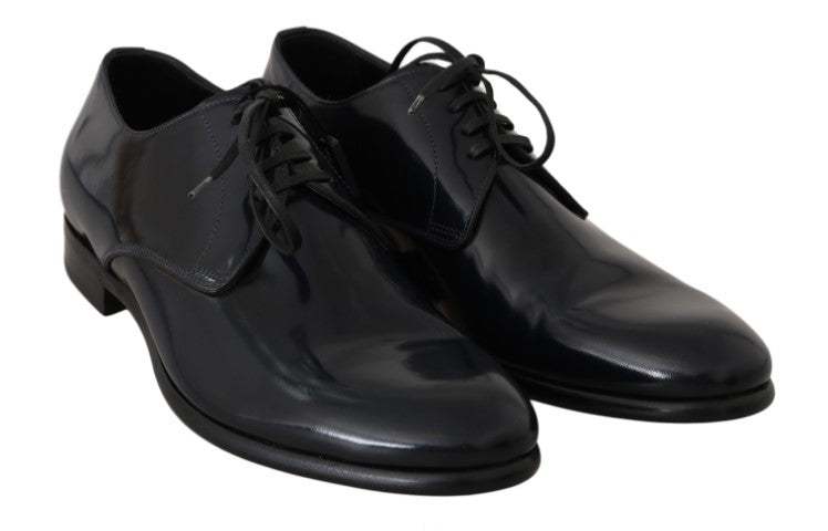  - Elegant Dark Blue Leather Derby Shoes