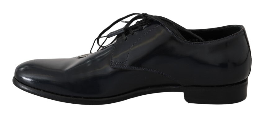  - Elegant Dark Blue Leather Derby Shoes