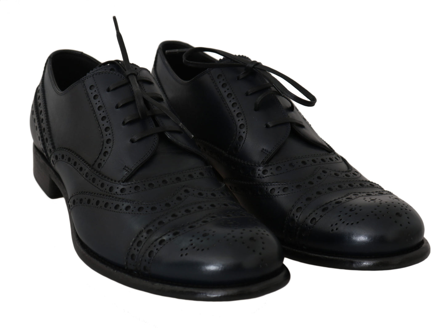  - Elegant Blue Leather Wingtip Derby Shoes