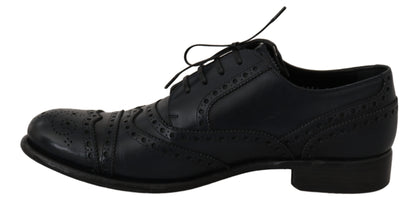  - Elegant Blue Leather Wingtip Derby Shoes