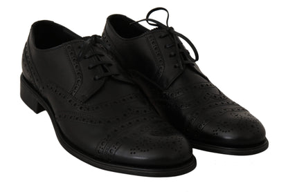  - Elegant Black Leather Derby Wingtip Dress Shoes