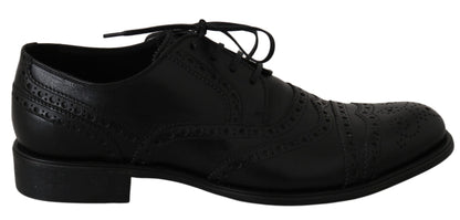  - Elegant Black Leather Derby Wingtip Dress Shoes