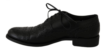  - Elegant Black Leather Derby Wingtip Dress Shoes