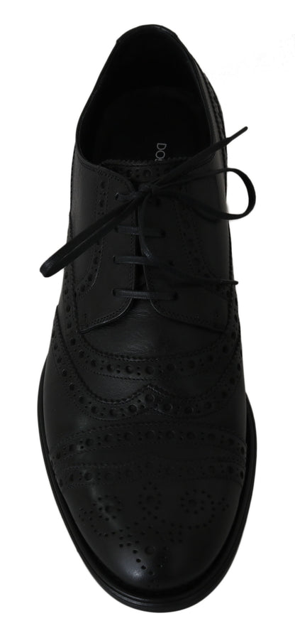  - Elegant Black Leather Derby Wingtip Dress Shoes