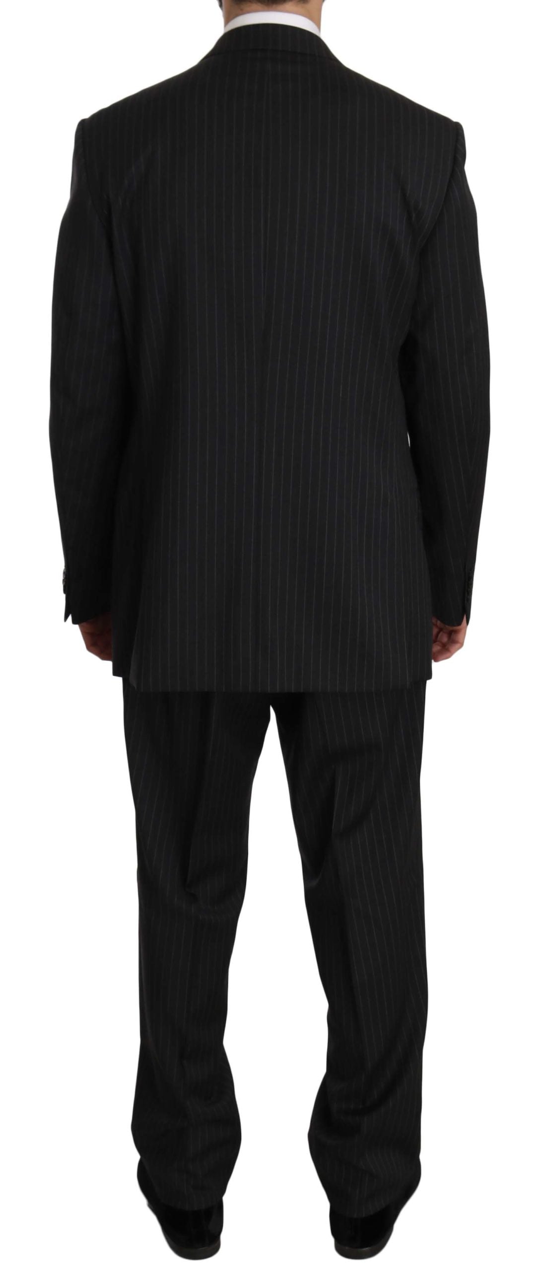  - Elegant Black Striped Wool Suit