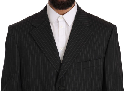  - Elegant Black Striped Wool Suit