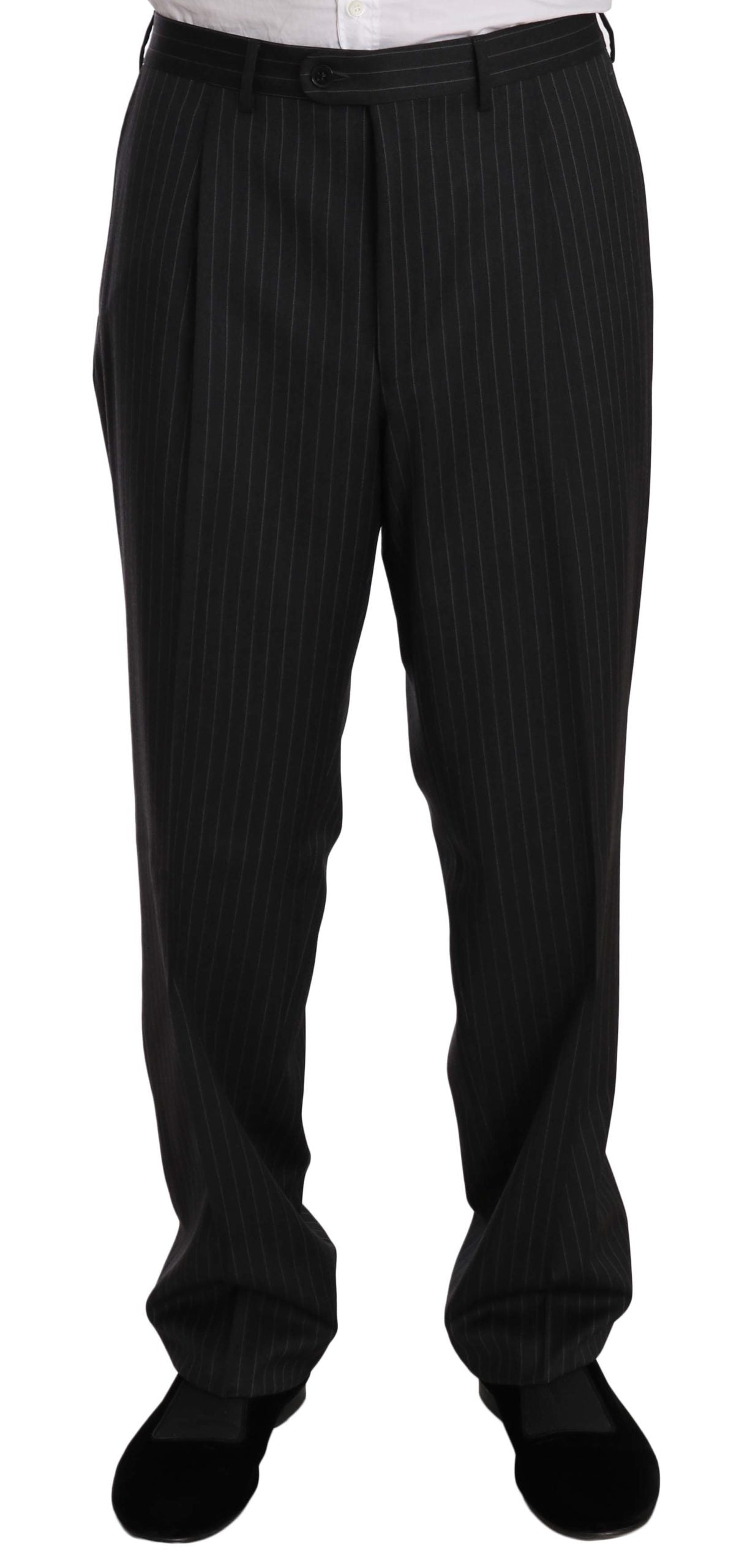  - Elegant Black Striped Wool Suit