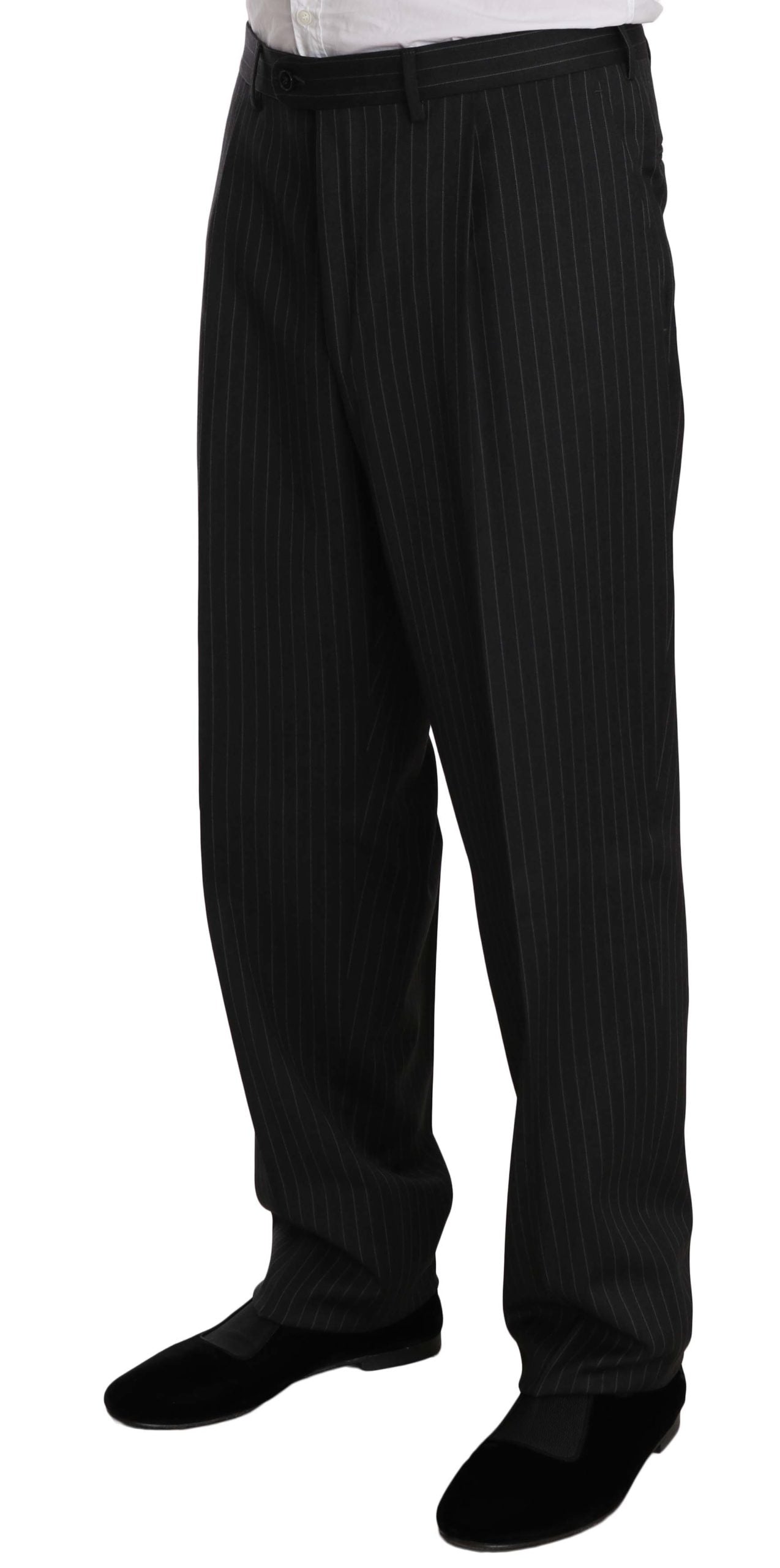  - Elegant Black Striped Wool Suit