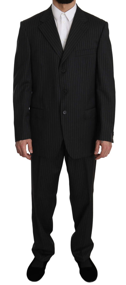  - Elegant Black Striped Wool Suit