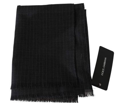  - Elegant Gray Striped Wool Men's Scarf