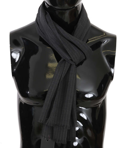  - Elegant Gray Striped Wool Men's Scarf