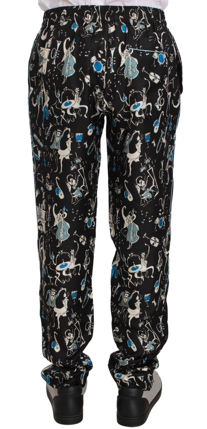  - Elegant Silk Lounge Pants with Unique Print