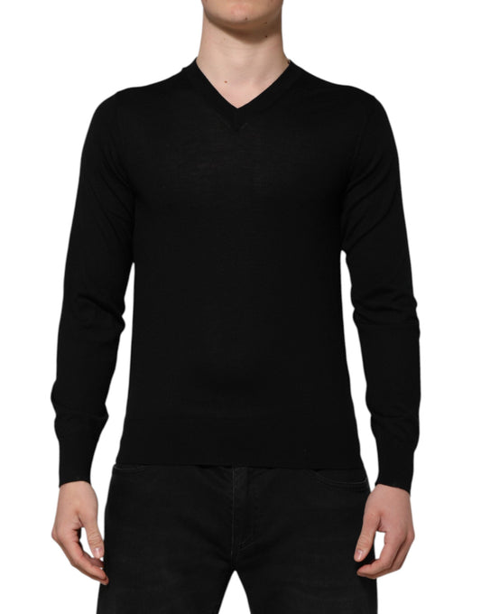 Dolce & Gabbana Black Cashmere V-Neck Long Sleeves T-shirt