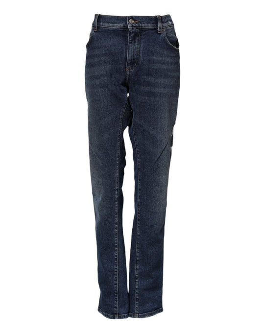 Dolce & Gabbana Blue Cotton Mid Waisted Straight Denim Jeans