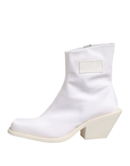 Maison Margiela White Square Heel Zip Ankle Boots