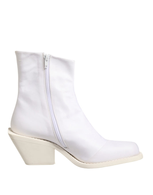 Maison Margiela White Square Heel Zip Ankle Boots