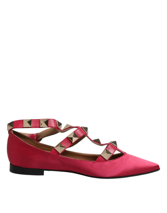 Prosperine Red Gold Studded Pointed Toe Ballet Flats Shoes