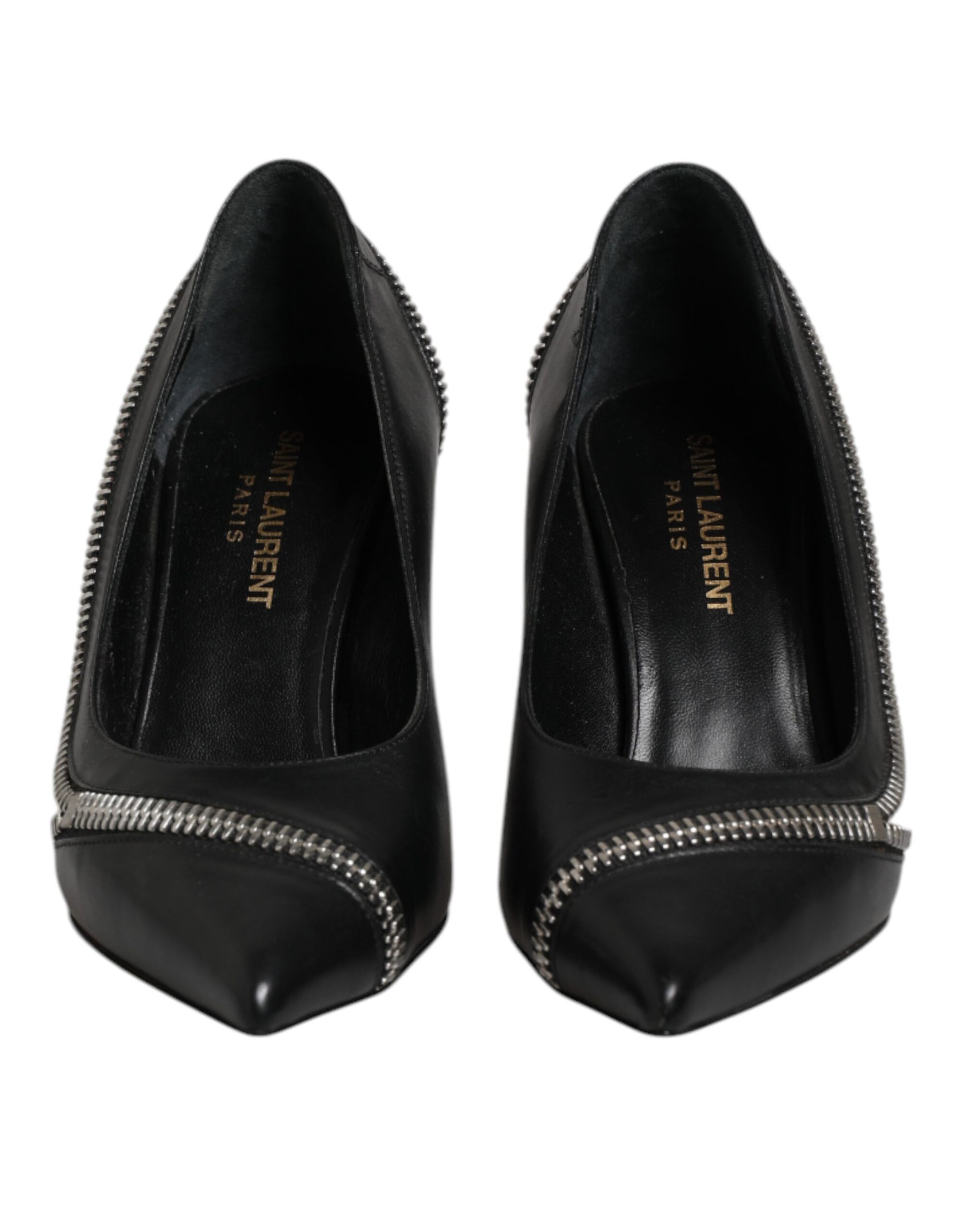 Saint Laurent White Black Leather Pointed Toe Heels