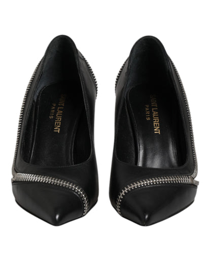Saint Laurent White Black Leather Pointed Toe Heels