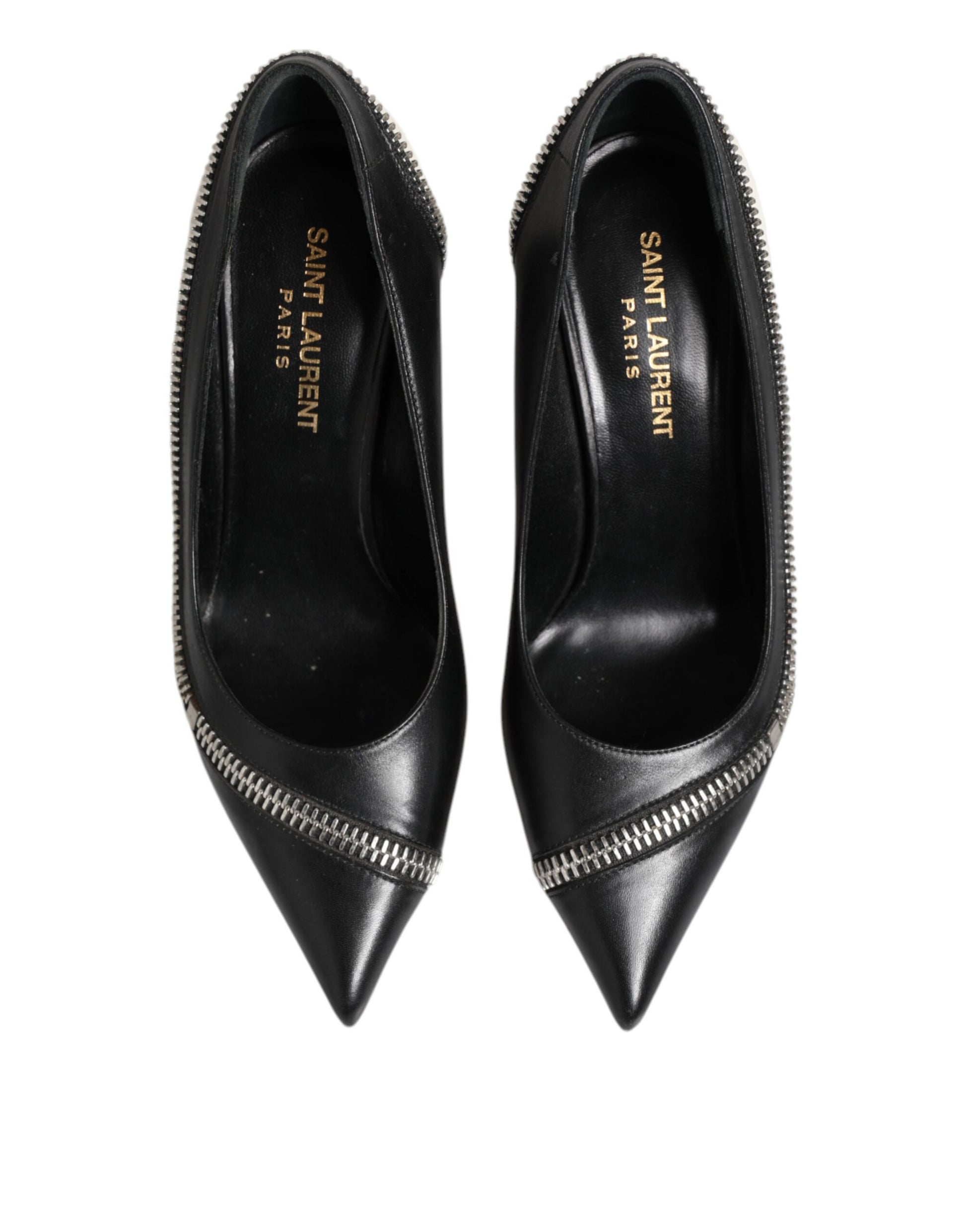 Saint Laurent White Black Leather Pointed Toe Heels