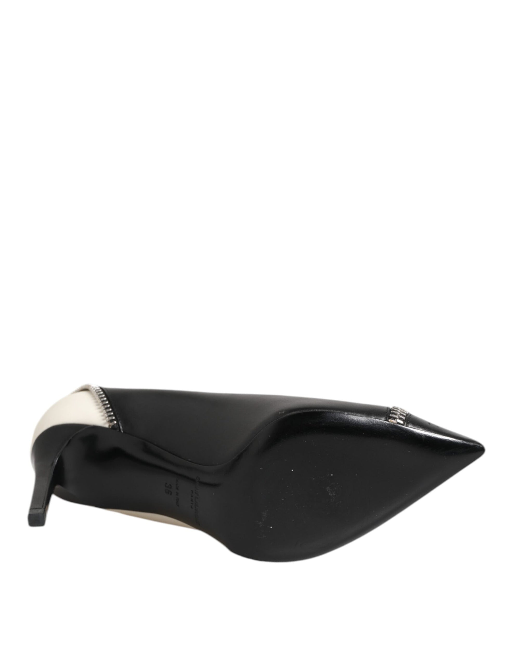 Saint Laurent White Black Leather Pointed Toe Heels