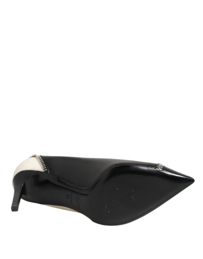 Saint Laurent White Black Leather Pointed Toe Heels