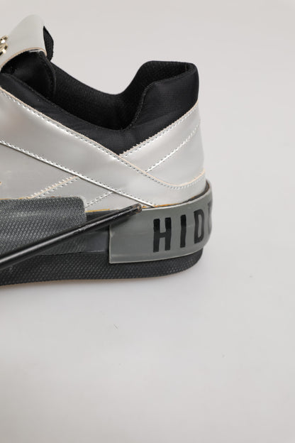 HIDE & JACK Silver Leather Lace Up Low Top Sneakers Shoes