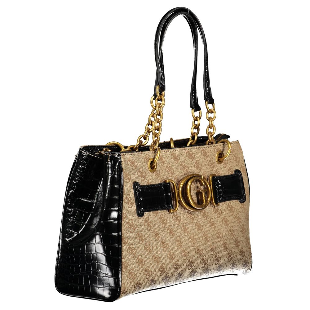 Guess Jeans Black Handbag – Faux Leather, Chic Multi-Compartment Design