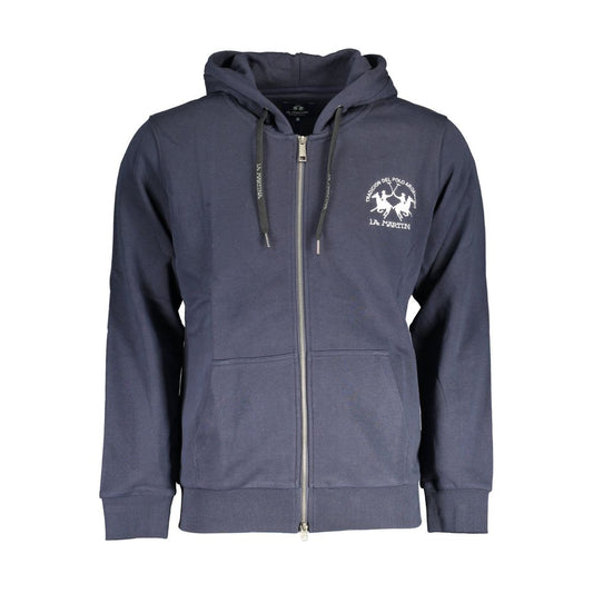 La Martina Blue Cotton Hoodie Sweater