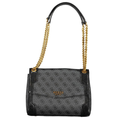 Guess Jeans Black AJIONA Chain Shoulder Bag – Faux Leather, Stylish Multi-Compartment Design