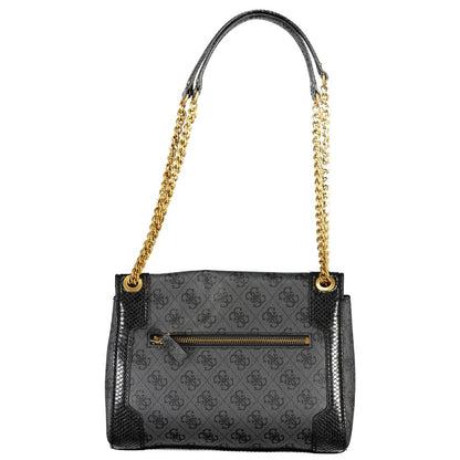 Guess Jeans Black AJIONA Chain Shoulder Bag – Faux Leather, Stylish Multi-Compartment Design