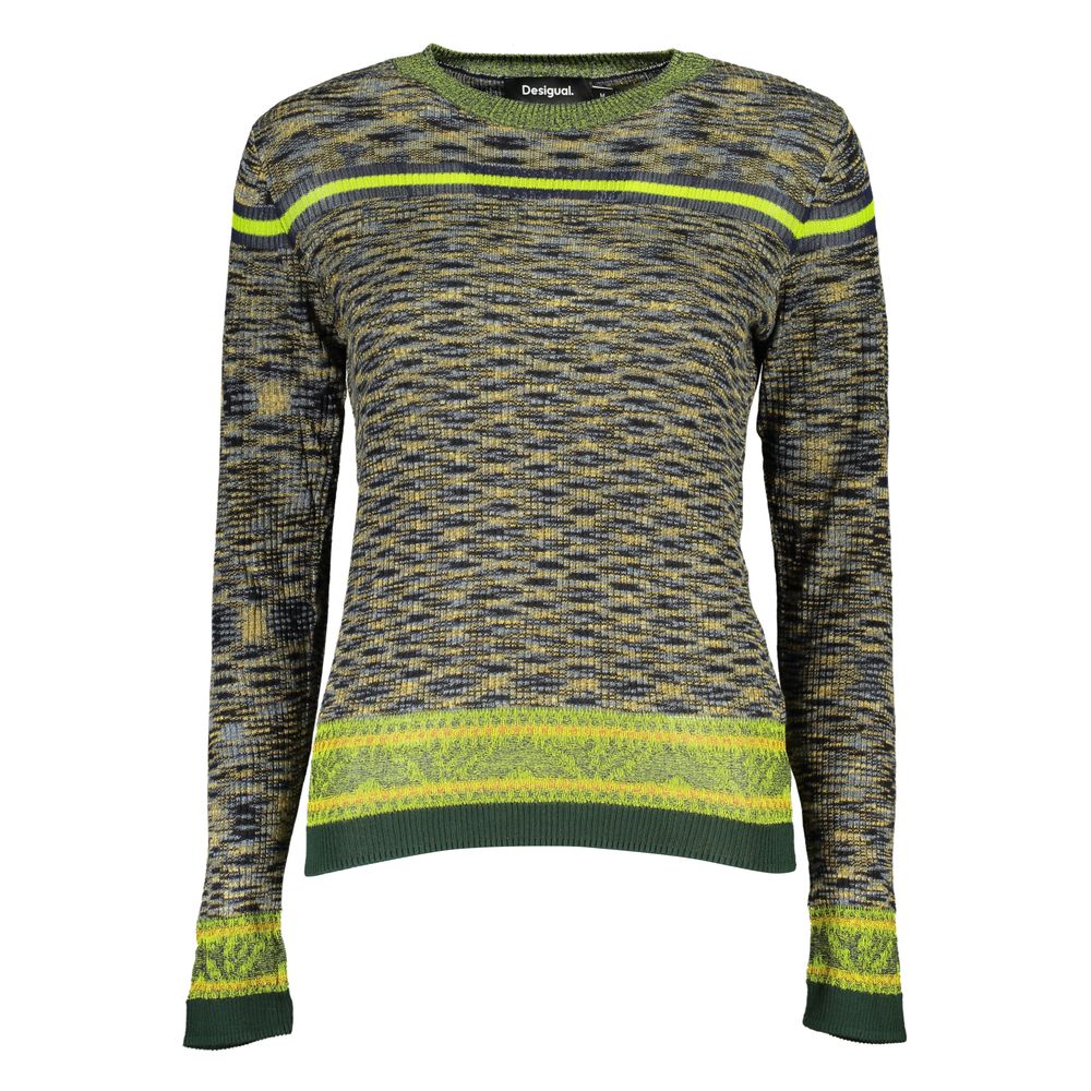 Desigual Green Cotton Sweater with Contrast Details