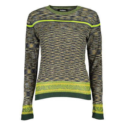 Desigual Green Cotton Sweater with Contrast Details