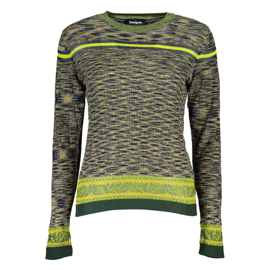 Desigual Green Cotton Sweater with Contrast Details