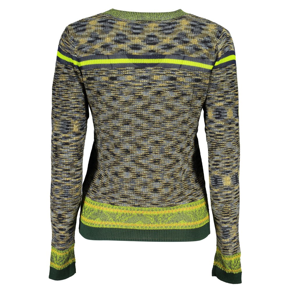 Desigual Green Cotton Sweater with Contrast Details
