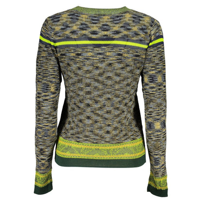 Desigual Green Cotton Sweater with Contrast Details