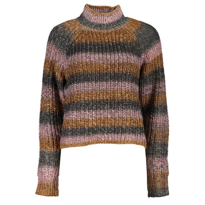 Desigual Gray Fabric Sweater with Turtleneck and Contrast Details
