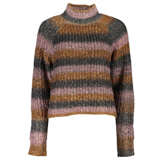 Desigual Gray Fabric Sweater with Turtleneck and Contrast Details