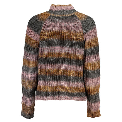 Desigual Gray Fabric Sweater with Turtleneck and Contrast Details