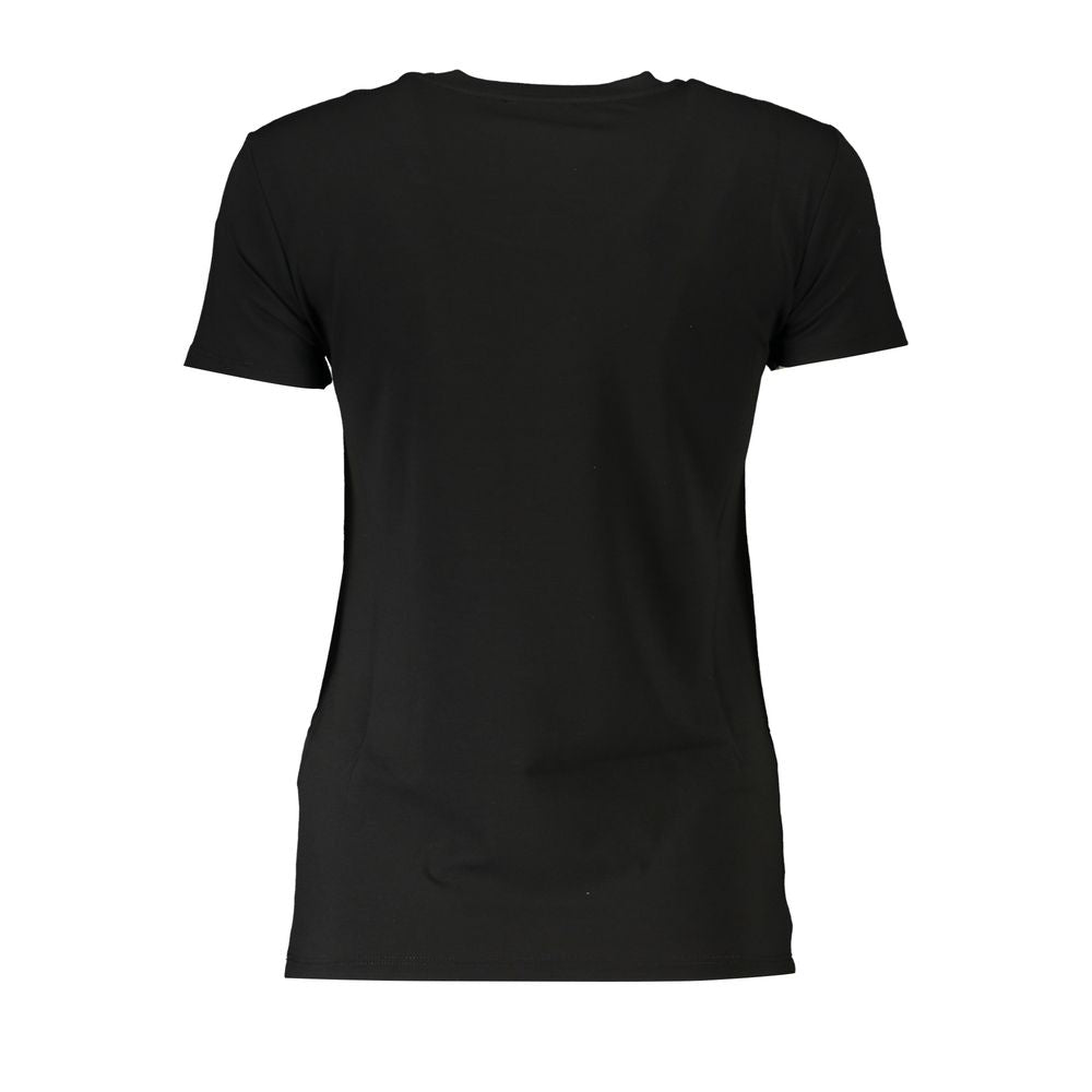 Patrizia Pepe Black Elastane Short Sleeve T-Shirt with Rhinestone Logo