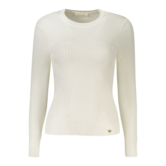 Guess Jeans White Viscose Sweater: Effortless Style Meets Bold Branding