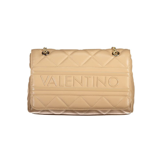 Mario Valentino Beige Leather-Finish Handbag with Chain Handles