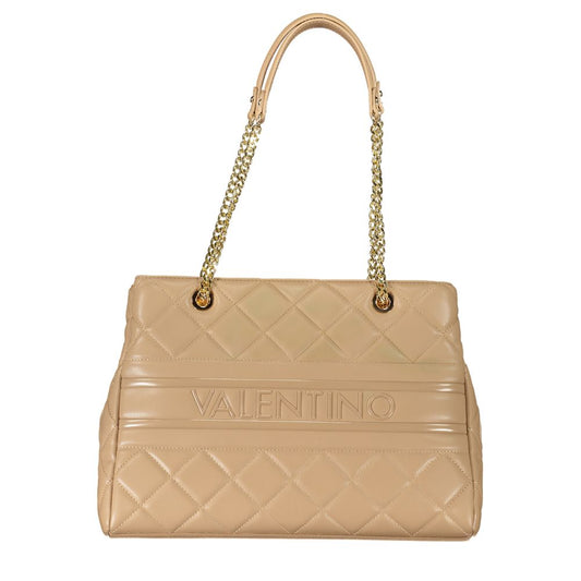 Mario Valentino Beige Leather-Finish Handbag with Chain Handles