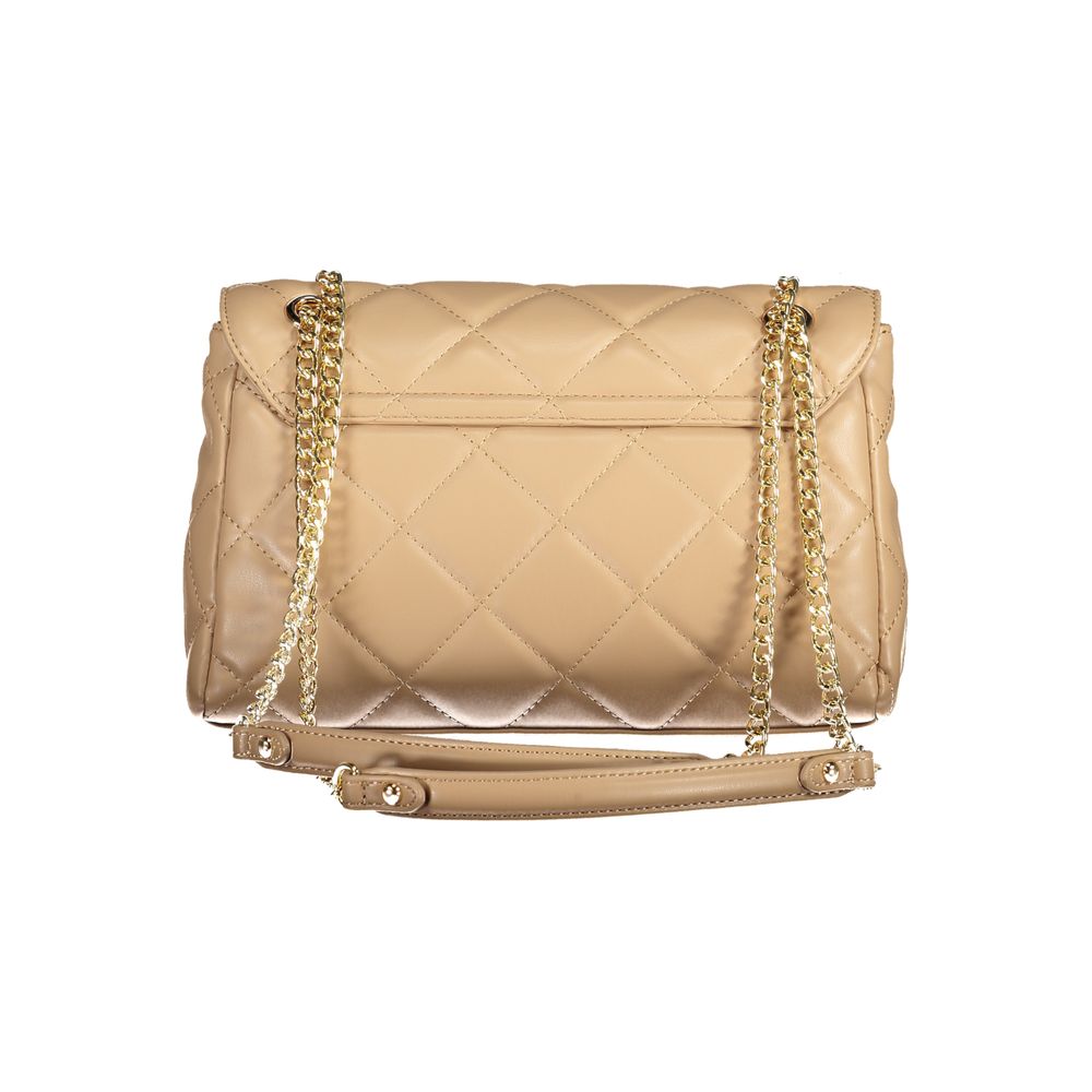 Mario Valentino Beige Leather-Finish Handbag with Chain Handles