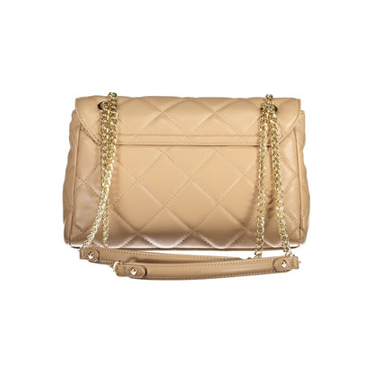 Mario Valentino Beige Leather-Finish Handbag with Chain Handles
