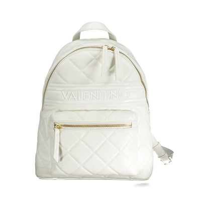 Mario Valentino White Faux Leather Backpack with Brand Logo